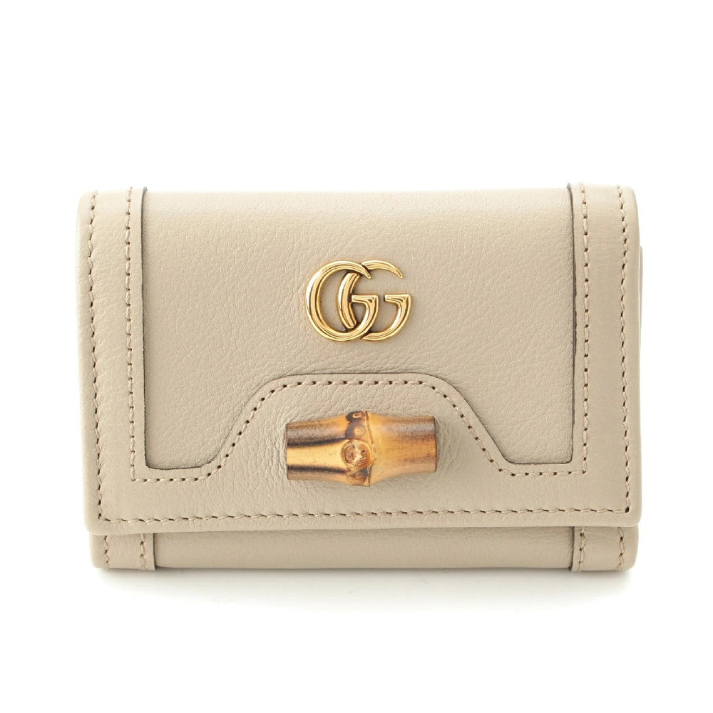 Gucci Diana Bamboo Tri fold Wallet Compact Beige Cream